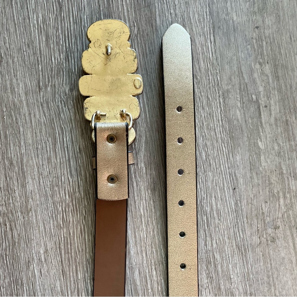 Vintage Chico’s Genuine Split Leather Belt + Gold Tone Stone Embellished Buckle - Picture 11 of 14